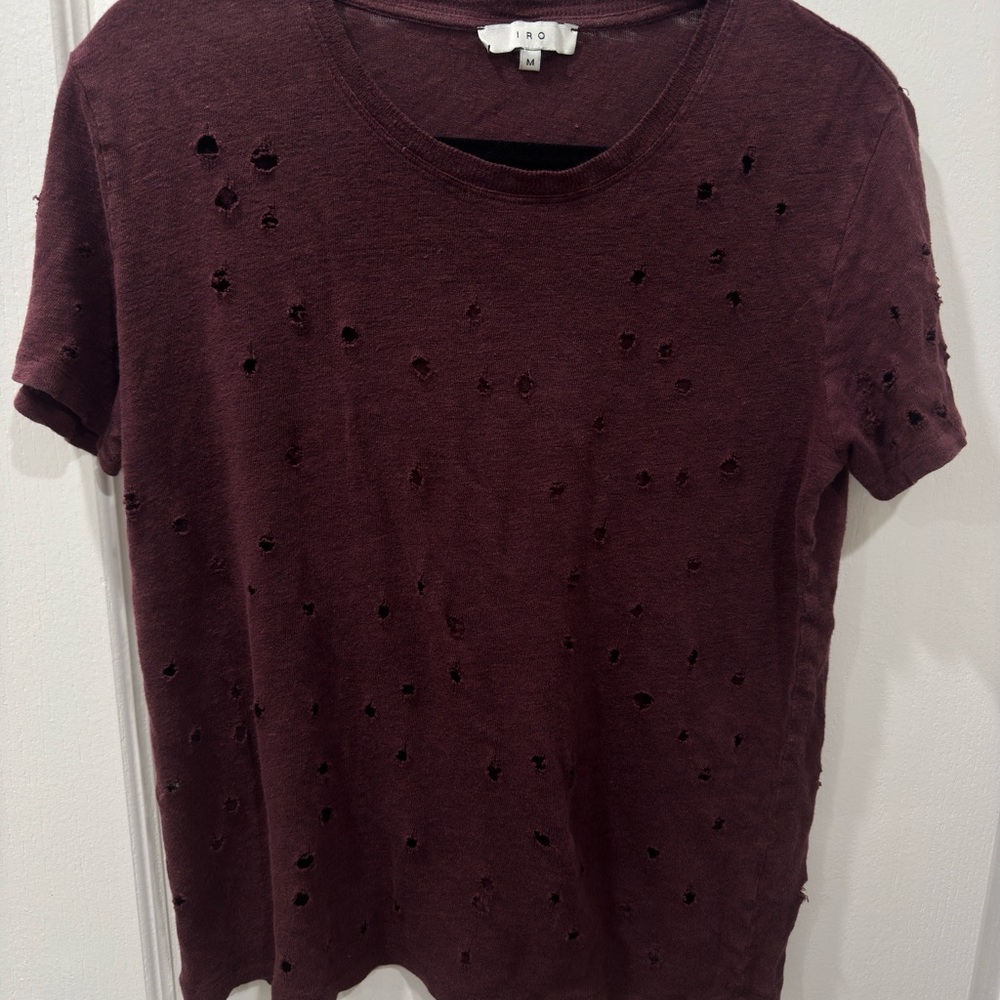 IRO Maroon Distressed Short Sleeve Tee